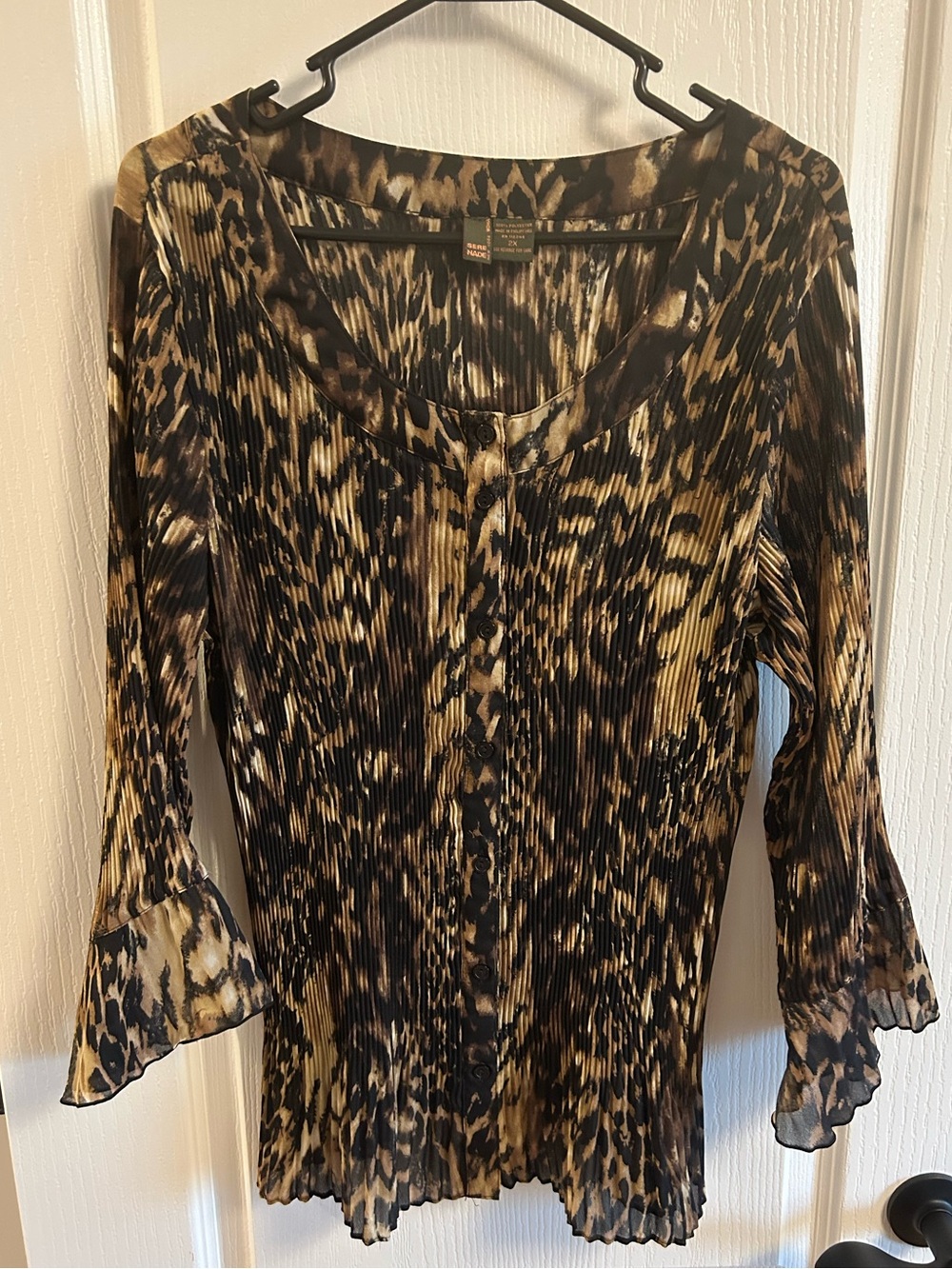 Animal Print Button-Front Women's Top - Brown